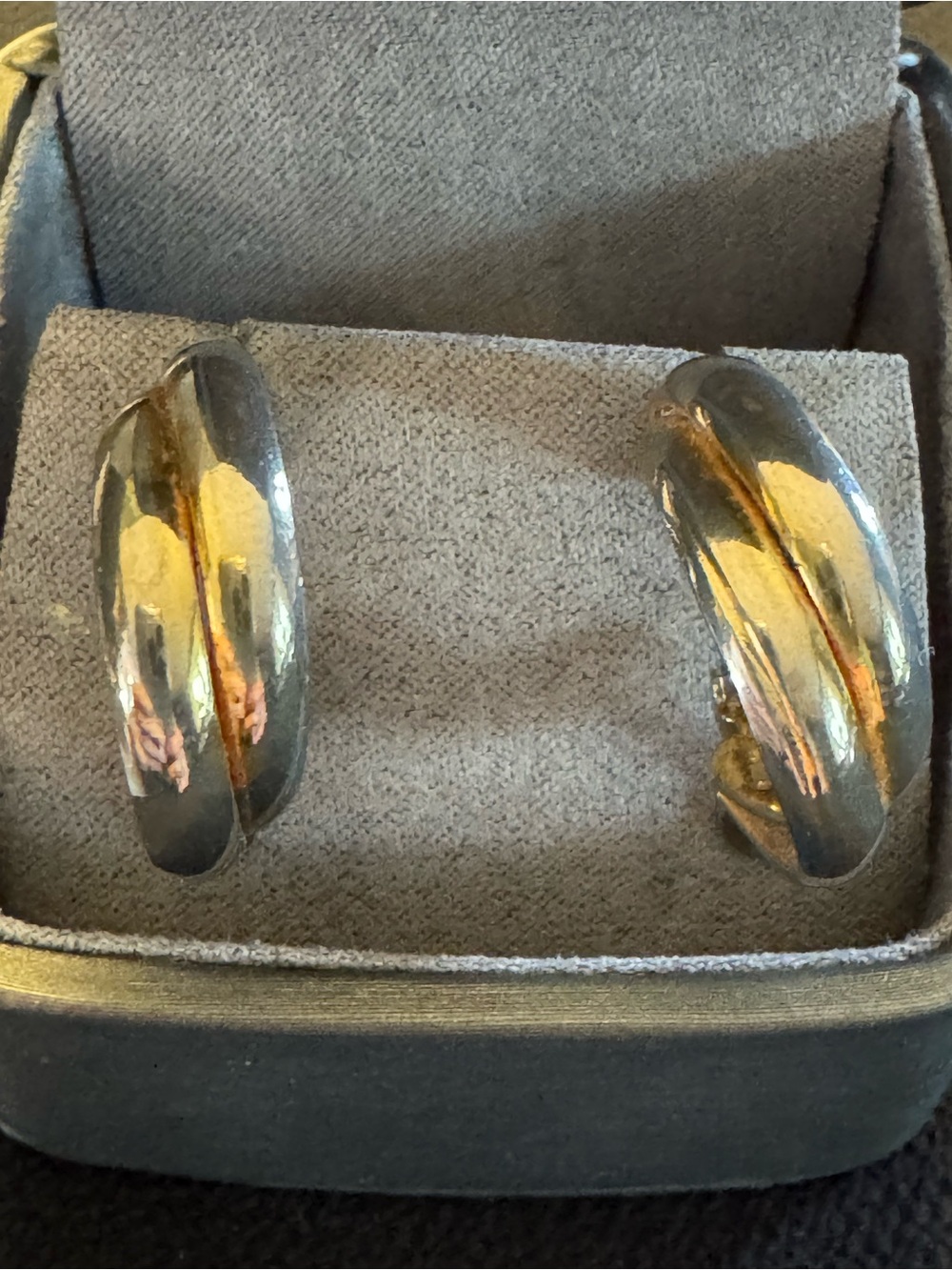 Two-Tone Double Hoop Earrings Silver Gold Tone Sculptural Huggie Style